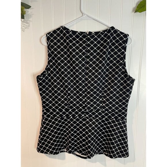 New York &Company 7th Avenue Black White Sleeveless Geometric Print Peplum Top L - Picture 2 of 11